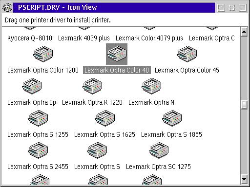 the postscript driver icon view